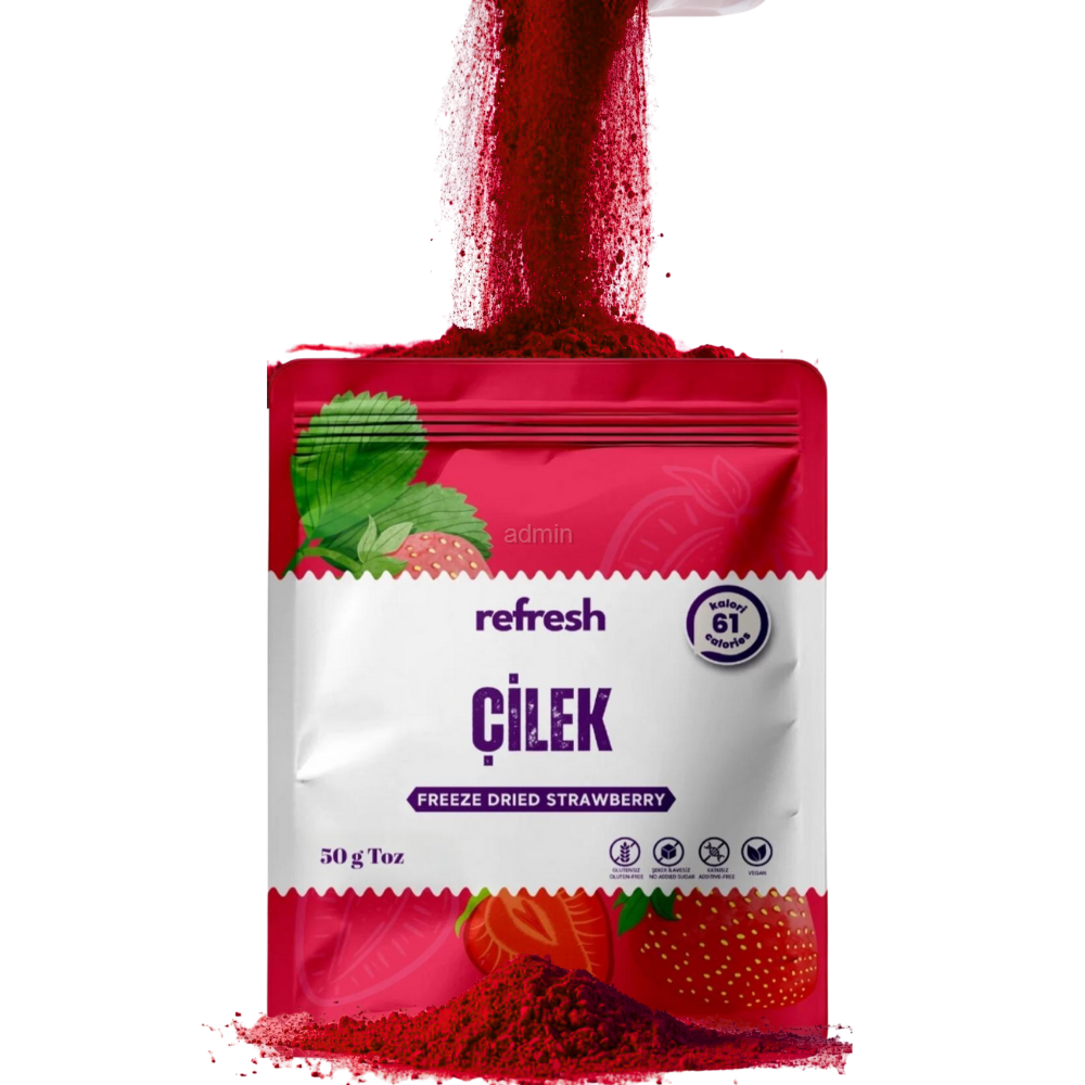 Refresh Dry Freeze Çilek Tozu 50g - Dondurularak Kurutulmuş Meyve Tozu